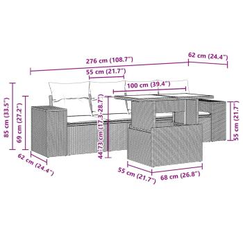 5-tlg. Garten-Sofagarnitur mit Kissen Hellgrau Poly Rattan