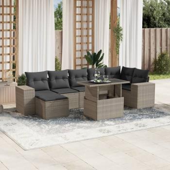 ARDEBO.de - 8-tlg. Garten-Sofagarnitur mit Kissen Hellgrau Poly Rattan