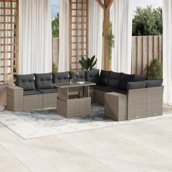 ARDEBO.de - 11-tlg. Garten-Sofagarnitur mit Kissen Hellgrau Poly Rattan