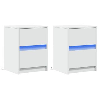 Nachttische mit LED-Leuchten 2 Stk. Weiß Holzwerkstoff