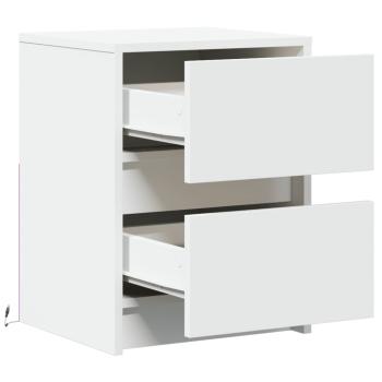 Nachttische mit LED-Leuchten 2 Stk. Weiß Holzwerkstoff