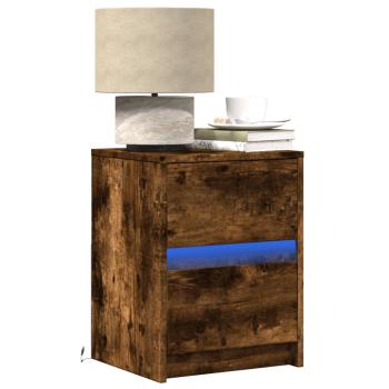 ARDEBO.de - Nachttisch mit LED-Leuchten Räuchereiche Holzwerkstoff