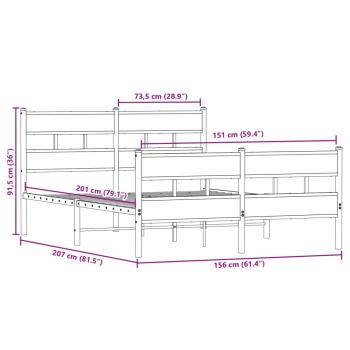 Metallbett ohne Matratze Sonoma-Eiche 150x200 cm