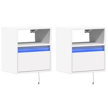 Wand-Nachttische mit LED-Leuchten 2 Stk. Weiß