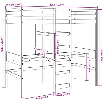 Hochbett ohne Matratze Wachsbraun 90x190 cm Massivholz Kiefer