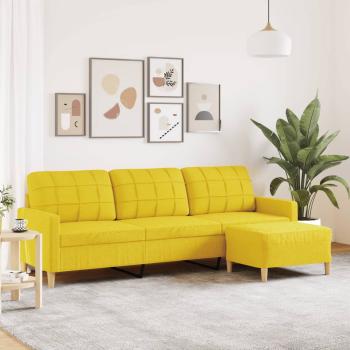ARDEBO.de - 3-Sitzer-Sofa mit Hocker Hellgelb 210 cm Stoff