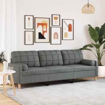 ARDEBO.de - Sofa 3-Sitzer mit Zierkissen Dunkelgrau 210 cm Stoff