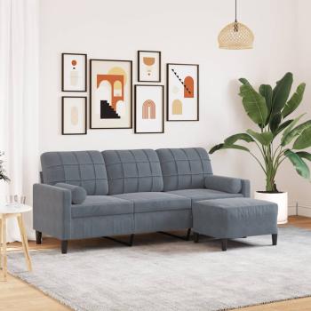 ARDEBO.de - 3-Sitzer-Sofa mit Hocker Dunkelgrau 180 cm Samt