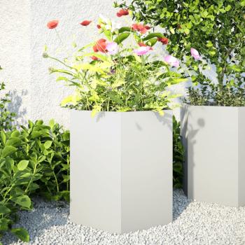 ARDEBO.de - Pflanzkübel 2 Stk. Weiß Sechseckig 46x40x45 Stahl