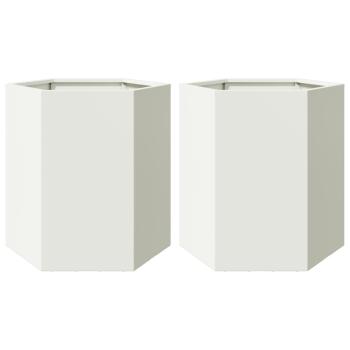 Pflanzkübel 2 Stk. Weiß Sechseckig 46x40x45 Stahl