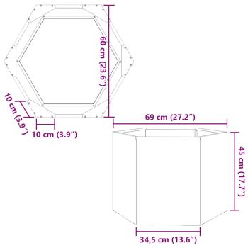 Pflanzkübel Sechseckig 69x60x45 Edelstahl