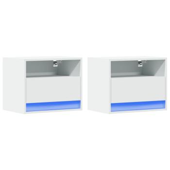 Wand-Nachttische mit LED-Leuchten 2 Stk. Weiß