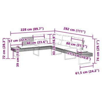2-tlg. Garten-Sofagarnitur mit Kissen Grau Poly Rattan Glas