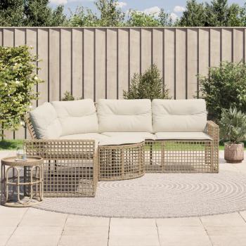 ARDEBO.de - Gartensofa in L-Form mit Kissen und Fußbank Beige Poly Rattan