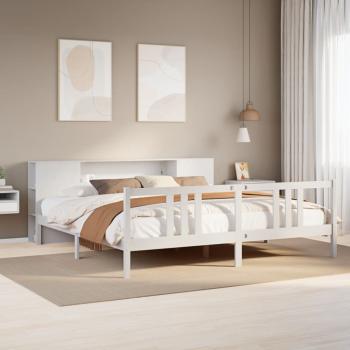 ARDEBO.de - Massivholzbett mit Regal ohne Matratze Weiß 200x200 cm Kiefer