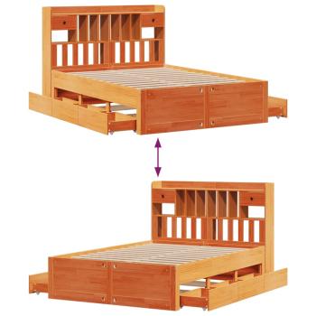Massivholzbett mit Regal ohne Matratze Wachsbraun 150x200 cm