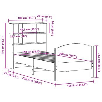 Massivholzbett mit Regal ohne Matratze Wachsbraun 100x200 cm