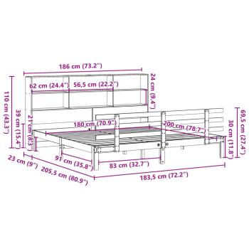 Massivholzbett mit Regal ohne Matratze Weiß 180x200 cm Kiefer