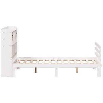 Massivholzbett mit Regal ohne Matratze Weiß 135x190 cm Kiefer