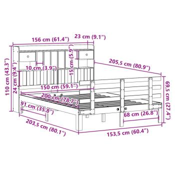 Massivholzbett mit Regal ohne Matratze 150x200 cm Kiefer
