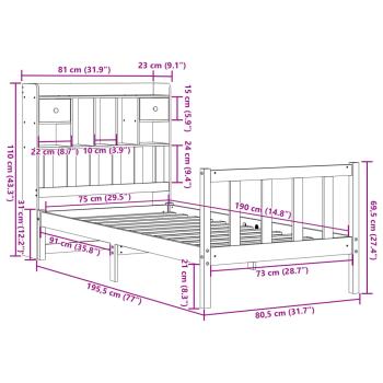 Bücherregalbett ohne Matratze 75x190 cm Massivholz Kiefer