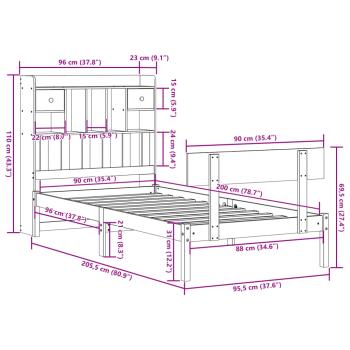 Massivholzbett mit Regal ohne Matratze 90x200 cm Kiefer