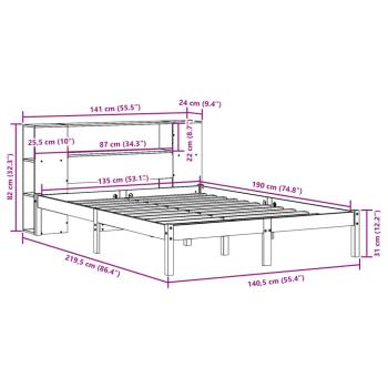 Massivholzbett mit Regal ohne Matratze Wachsbraun 135x190 cm
