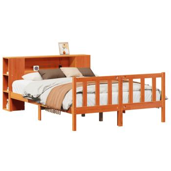 Massivholzbett mit Regal ohne Matratze Wachsbraun 140x190 cm