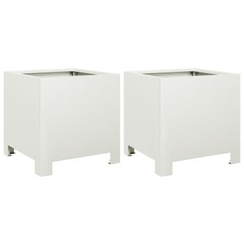 Pflanzkübel 2 Stk. Weiß 30x30x30 Stahl
