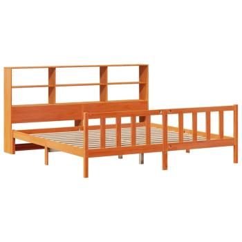 Massivholzbett mit Regal ohne Matratze Wachsbraun 180x200 cm