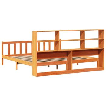 Massivholzbett mit Regal ohne Matratze Wachsbraun 180x200 cm