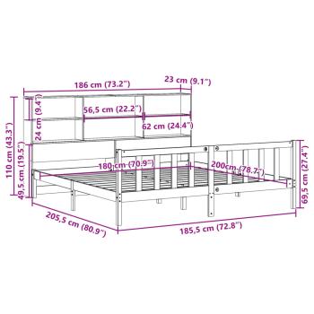 Massivholzbett mit Regal ohne Matratze Wachsbraun 180x200 cm