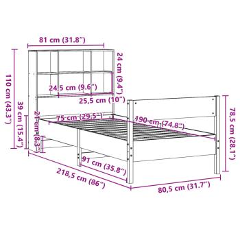 Massivholzbett mit Regal ohne Matratze Wachsbraun 75x190 cm