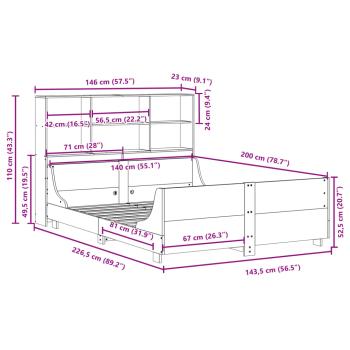 Massivholzbett mit Regal ohne Matratze Weiß 140x200 cm