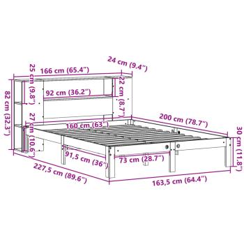 Massivholzbett mit Regal ohne Matratze 160x200 cm Kiefer