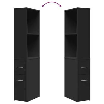Badschrank Schmal mit Rollen Schwarz Holzwerkstoff