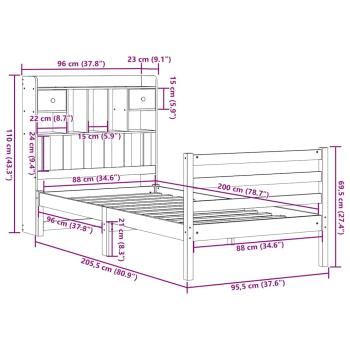 Massivholzbett mit Regal ohne Matratze 90x200 cm Kiefer