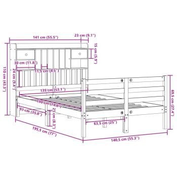 Massivholzbett mit Regal ohne Matratze Wachsbraun 135x190 cm