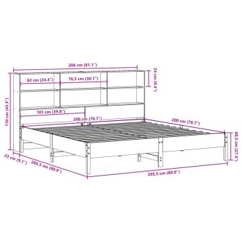 Massivholzbett mit Regal ohne Matratze Wachsbraun 200x200 cm