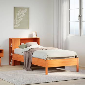 ARDEBO.de - Massivholzbett mit Regal ohne Matratze Wachsbraun 75x190 cm