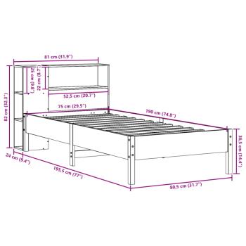 Massivholzbett mit Regal ohne Matratze Wachsbraun 75x190 cm