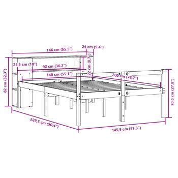 Massivholzbett mit Regal ohne Matratze Weiß 140x200 cm Kiefer