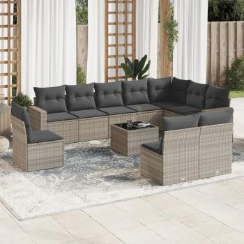 ARDEBO.de - 11-tlg. Garten-Sofagarnitur mit Kissen Hellgrau Poly Rattan