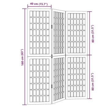 3-tlg. Paravent Schwarz Massivholz Paulownia