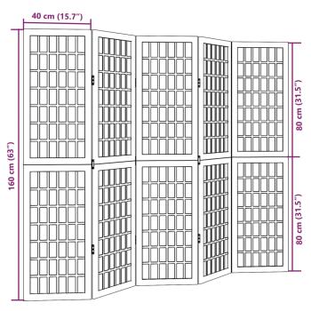 5-tlg. Paravent Schwarz Massivholz Paulownia