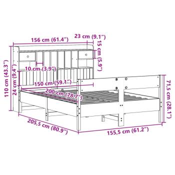 Massivholzbett mit Regal ohne Matratze Weiß 150x200 cm Kiefer