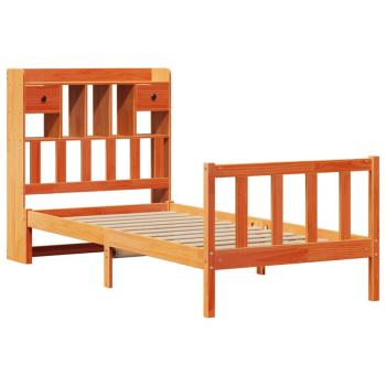 Massivholzbett mit Regal ohne Matratze Wachsbraun 100x200 cm