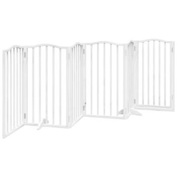 6-tlg. Hundetor mit Tür Faltbar Weiß 300 cm Pappelholz