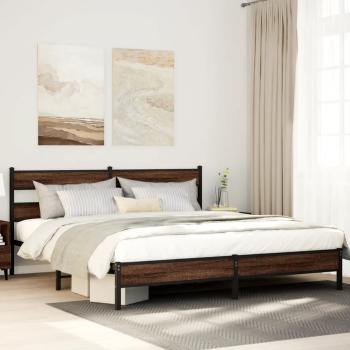 ARDEBO.de - Metallbett ohne Matratze Braun Eichen-Optik 193x203 cm