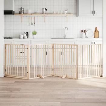 ARDEBO.de - 4-tlg. Hundetor mit Tür Faltbar 320 cm Pappelholz